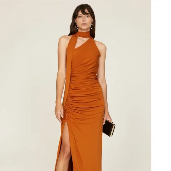orange halston dress Briar Jersey Open Back Gown